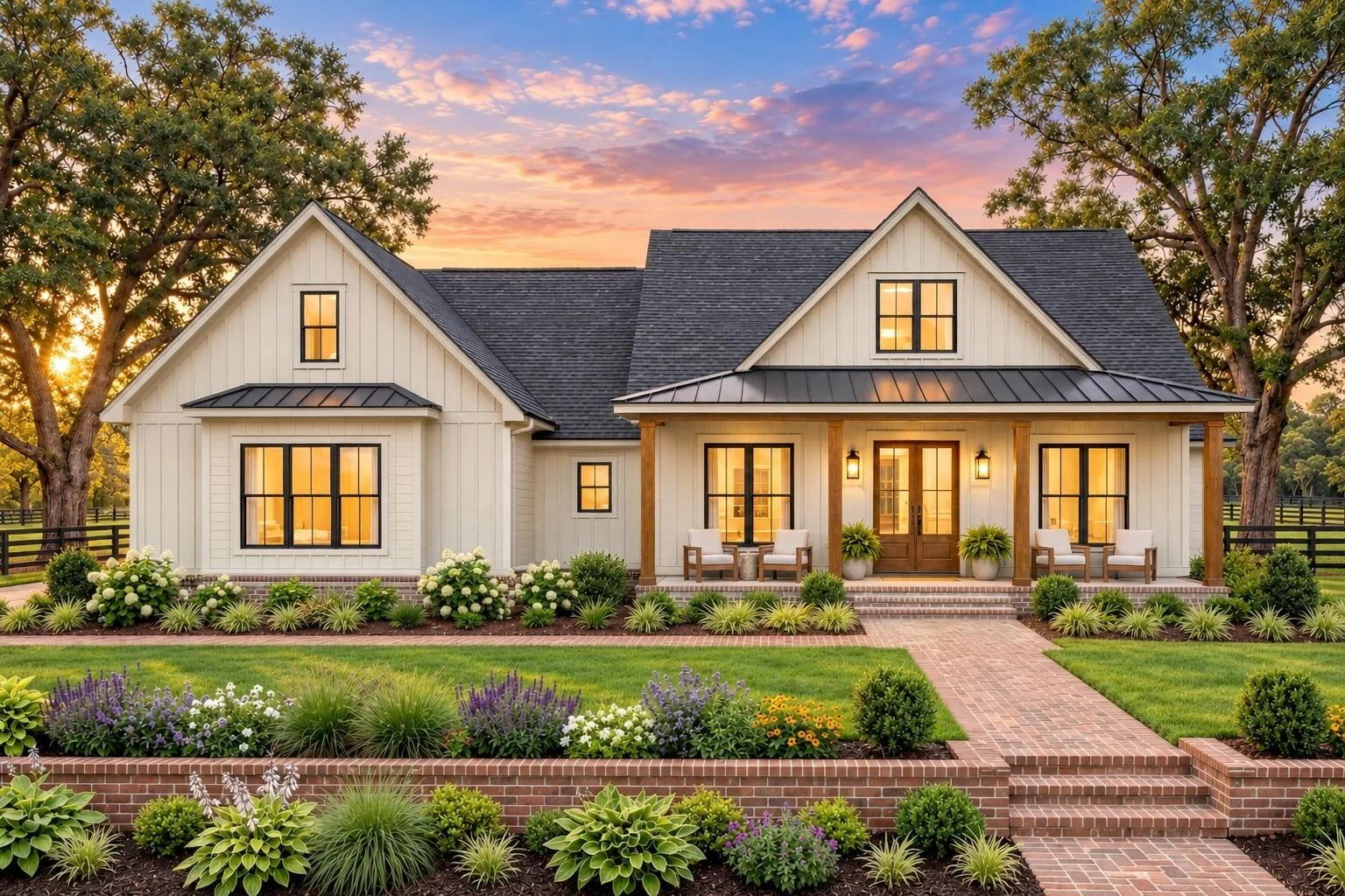 23-1218 HOUSE PLAN – Modern Farmhouse Home Plan – 3-Bed, 2.5-Bath, 2,188 SF - Warm Natural, AI-generated exterior concept