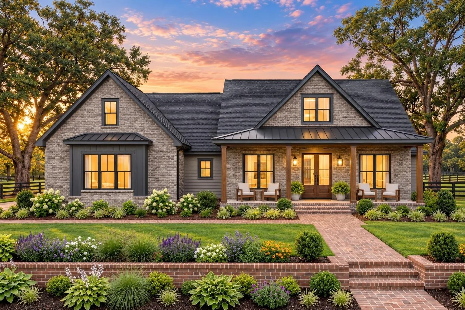23-1218 HOUSE PLAN – Modern Farmhouse Home Plan – 3-Bed, 2.5-Bath, 2,188 SF - Modern Brick, AI-generated exterior concept
