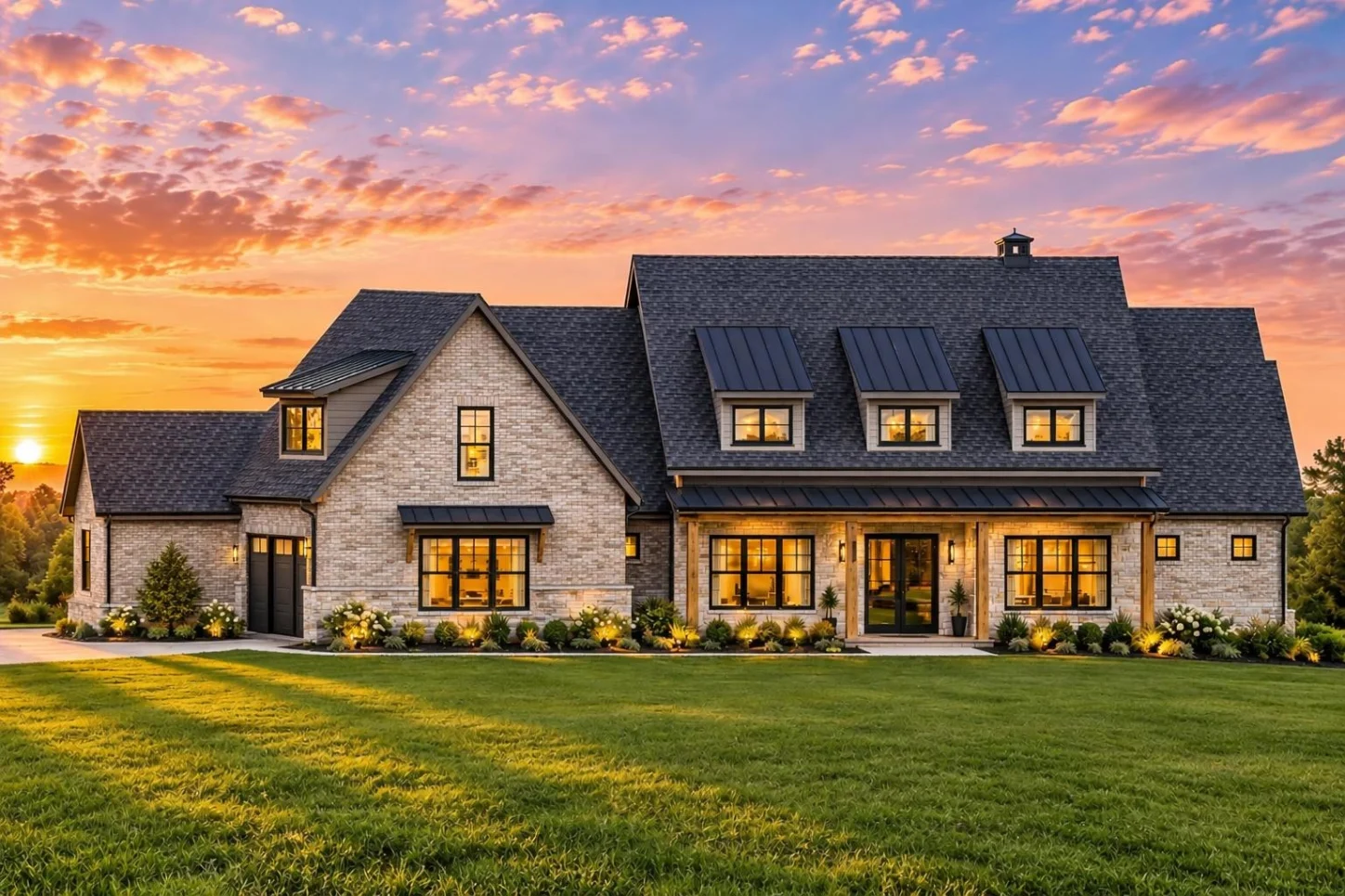 24-1029 HOUSE PLAN – Modern Farmhouse Home Plan – 4-Bed, 4.5-Bath, 4,337 SF - Modern Brick, AI-generated exterior concept
