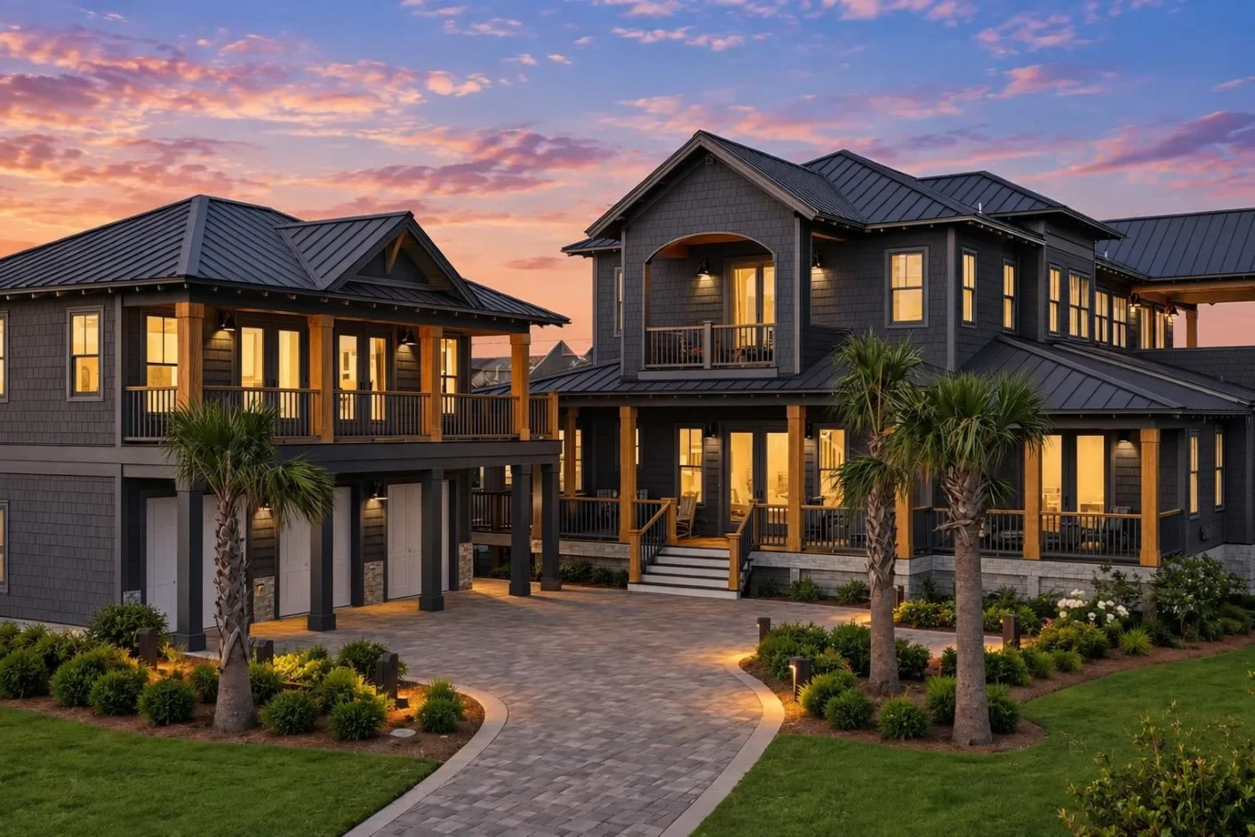 23-1235 HOUSE PLAN – Coastal Luxury Home Plan – 6-Bed, 5-Bath, 6,350 SF - Modern Dark, AI-generated exterior concept