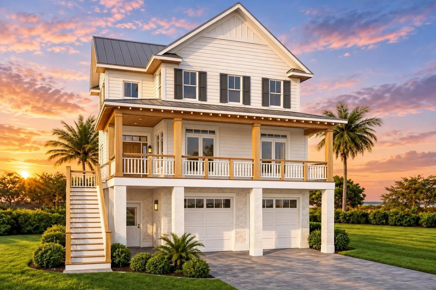 16-1622 HOUSE PLAN – Coastal Home Plan – 4-Bed, 3-Bath, 2,473 SF - Warm Natural, AI-generated exterior concept