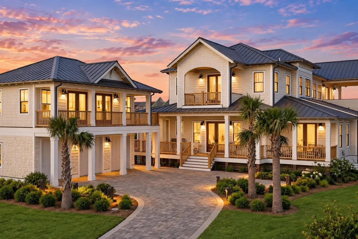 23-1235 HOUSE PLAN – Coastal Luxury Home Plan – 6-Bed, 5-Bath, 6,350 SF - Warm Natural, AI-generated exterior concept