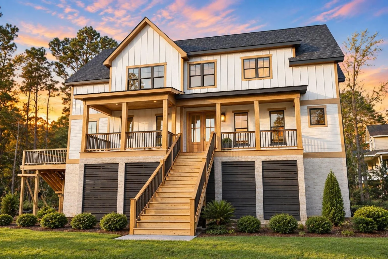 23-1475 HOUSE PLAN – Coastal Farmhouse Home Plan – 4-Bed, 3.5-Bath, 3,302 SF - Warm Natural, AI-generated exterior concept