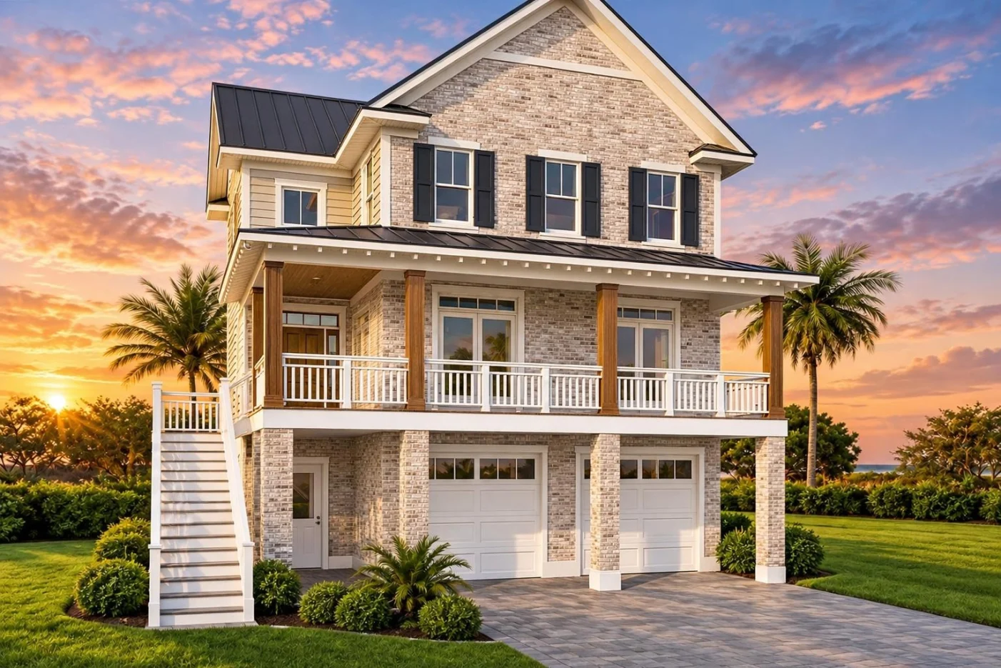 16-1622 HOUSE PLAN – Coastal Home Plan – 4-Bed, 3-Bath, 2,473 SF - Modern Brick, AI-generated exterior concept