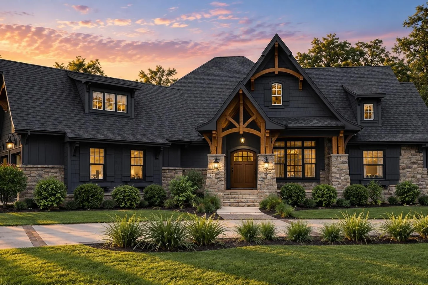 23-1072 HOUSE PLAN – Traditional Craftsman Home Plan – 3-Bed, 2-Bath, 3,312 SF - Modern Dark, AI-generated exterior concept
