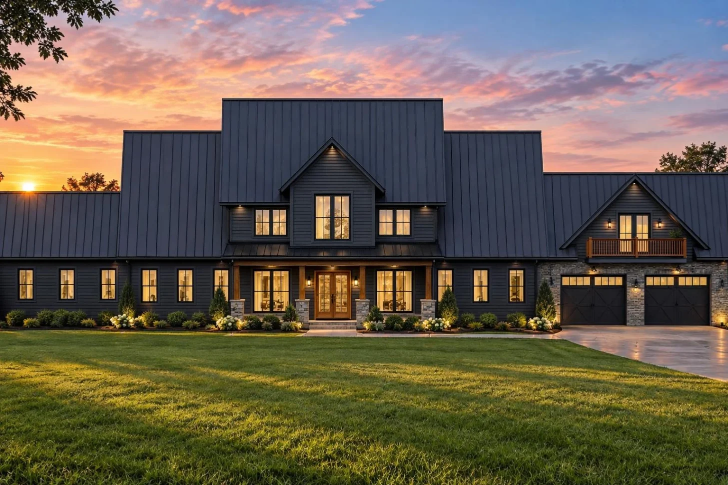 23-1606 HOUSE PLAN – Modern Farmhouse Home Plan – 2-Bed, 2.5-Bath, 4,992 SF - Modern Dark, AI-generated exterior concept