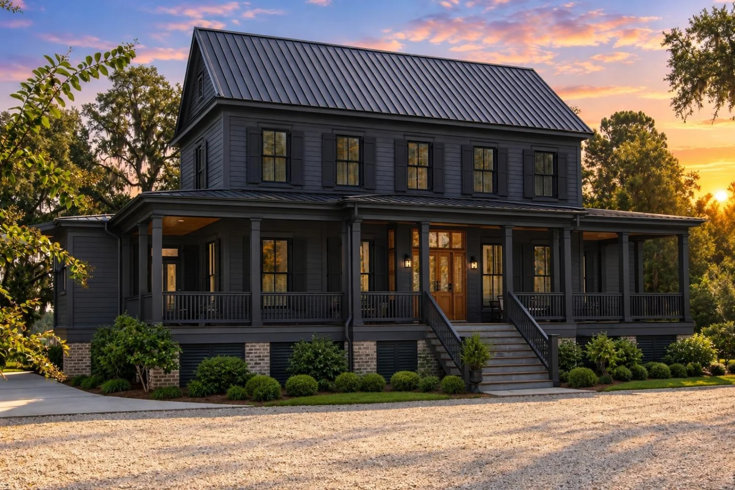 23-1787 HOUSE PLAN – Southern Colonial Farmhouse Home Plan – 5-Bed, 4-Bath, 3,954 SF - Modern Dark, AI-generated exterior concept