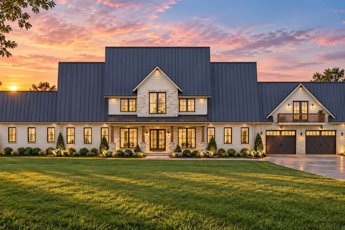23-1606 HOUSE PLAN – Modern Farmhouse Home Plan – 2-Bed, 2.5-Bath, 4,992 SF - Warm Natural, AI-generated exterior concept