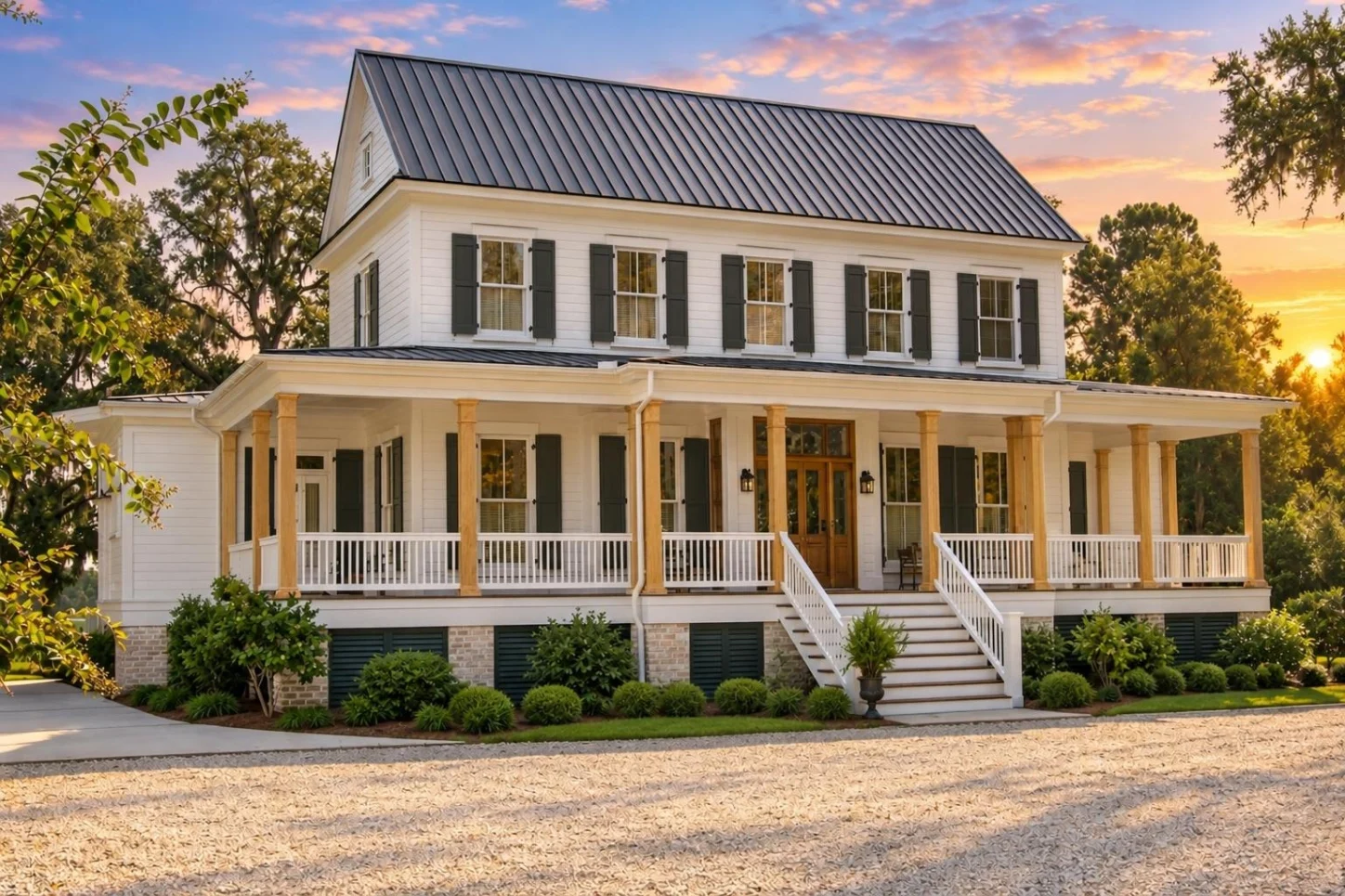 23-1787 HOUSE PLAN – Southern Colonial Farmhouse Home Plan – 5-Bed, 4-Bath, 3,954 SF - Warm Natural, AI-generated exterior concept