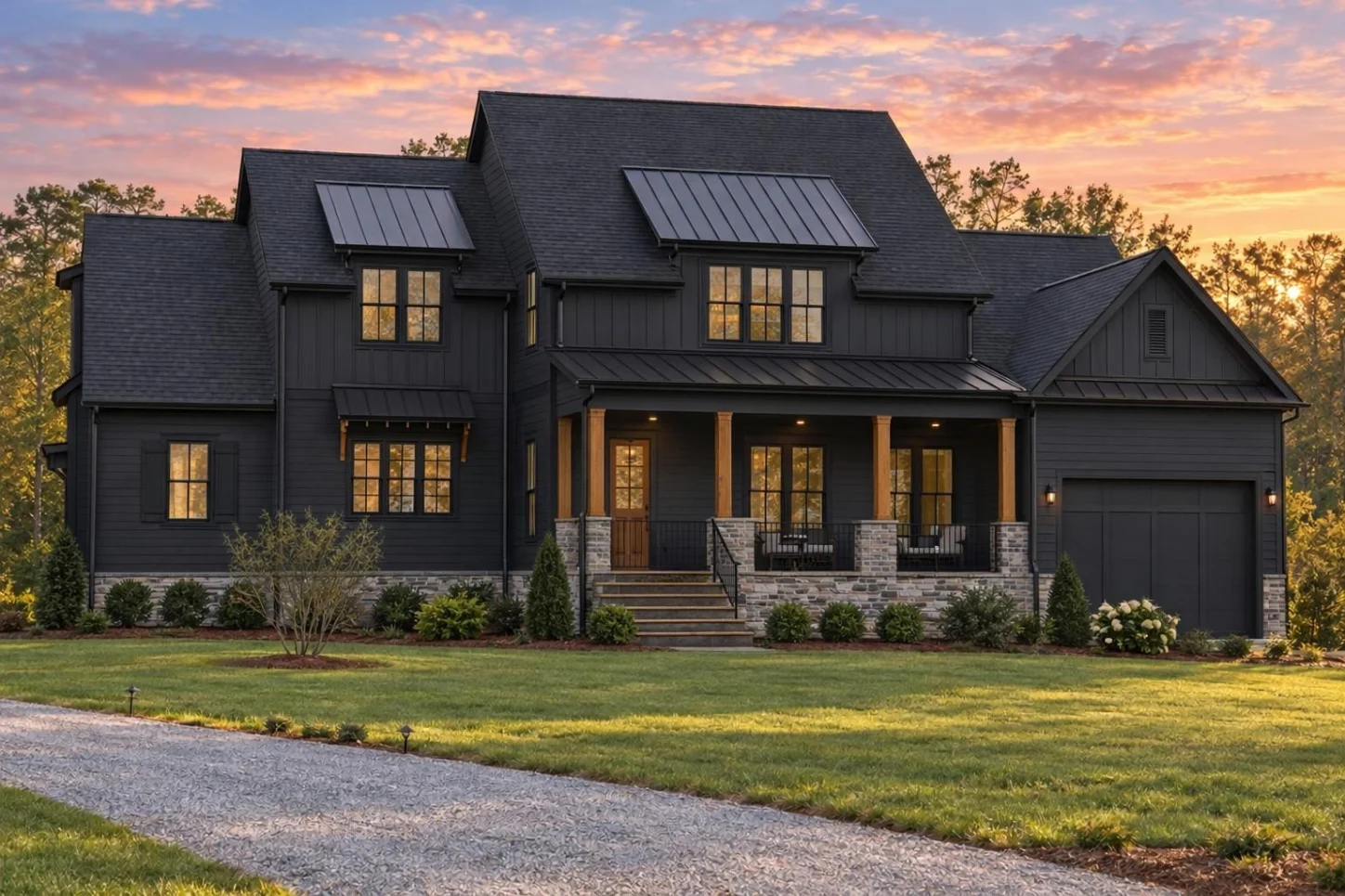 23-1138 HOUSE PLAN – Modern Farmhouse Home Plan – 5-Bed, 5-Bath, 4,139 SF - Modern Dark, AI-generated exterior concept