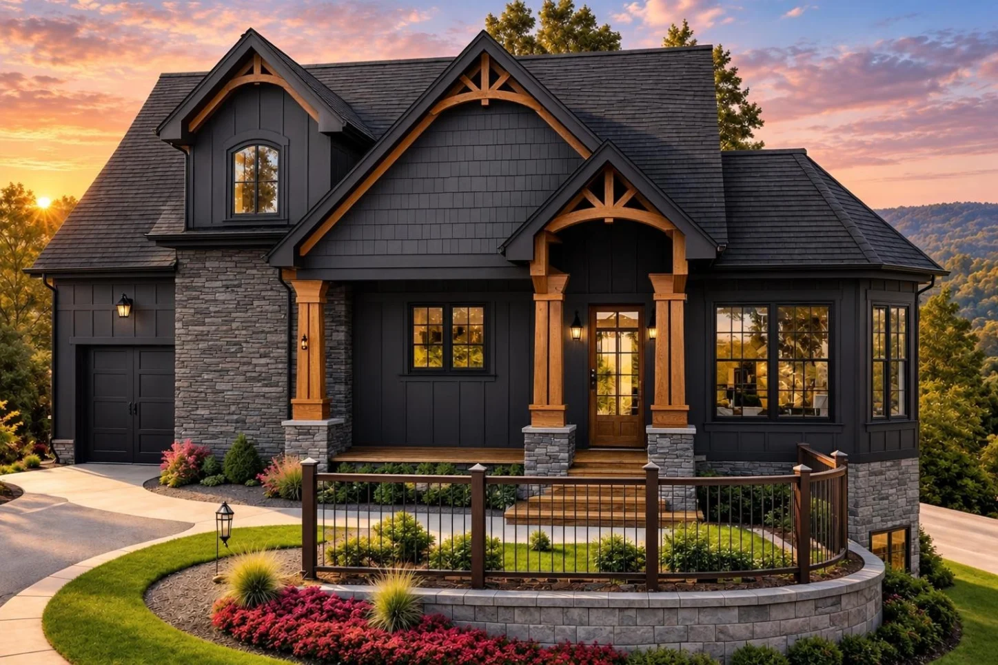 23-1649 HOUSE PLAN – Modern Craftsman Cottage Home Plan – 5-Bed, 3.5-Bath, 2,810 SF - Modern Dark, AI-generated exterior concept