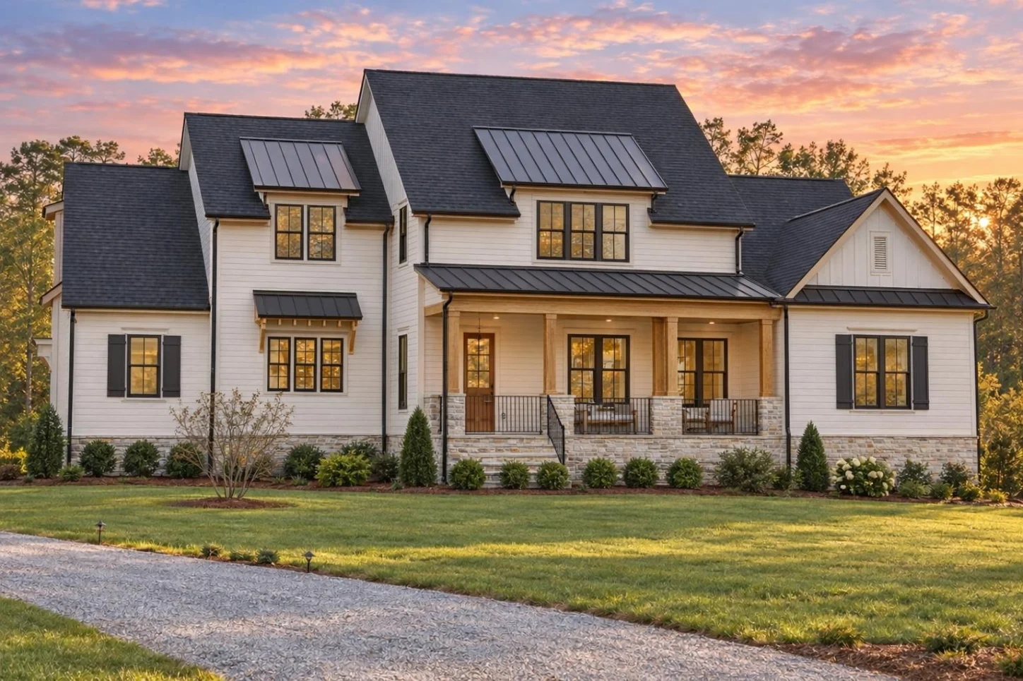 23-1138 HOUSE PLAN – Modern Farmhouse Home Plan – 5-Bed, 5-Bath, 4,139 SF - Warm Natural, AI-generated exterior concept