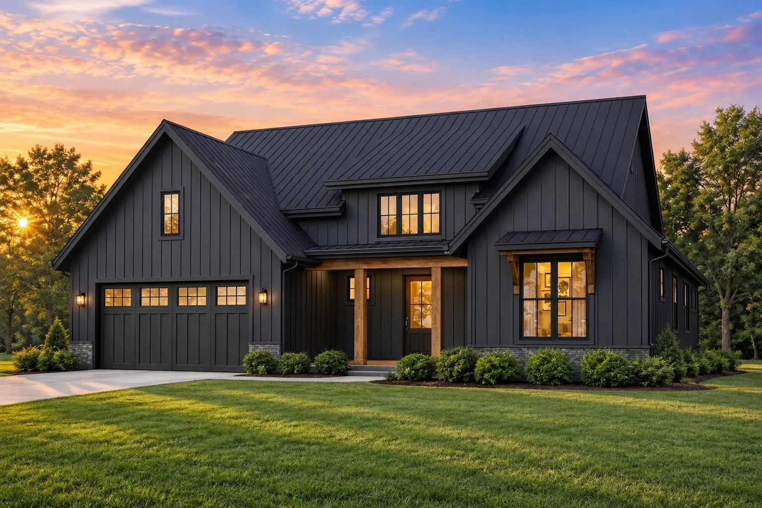 23-1123 HOUSE PLAN – Modern Farmhouse Home Plan – 3-Bed, 2-Bath, 1,878 SF - Modern Dark, AI-generated exterior concept