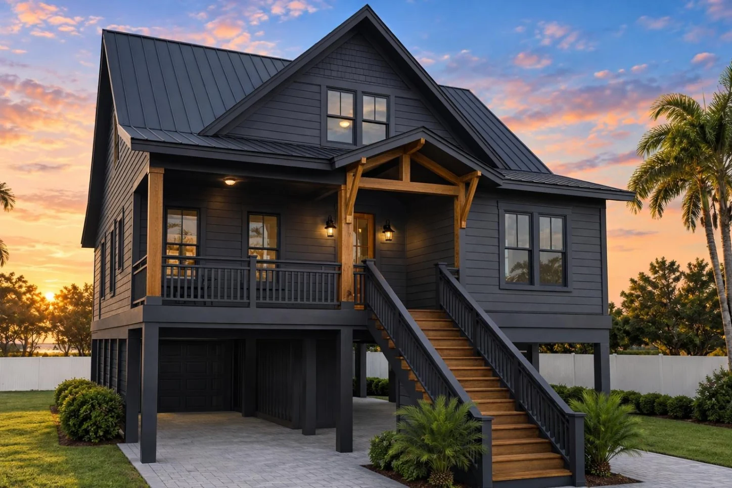 23-1021 HOUSE PLAN – Coastal Home Plan – 3-Bed, 2.5-Bath, 2,385 SF - Modern Dark, AI-generated exterior concept