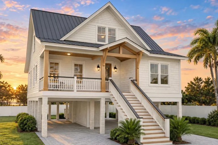 23-1021 HOUSE PLAN – Coastal Home Plan – 3-Bed, 2.5-Bath, 2,385 SF - Warm Natural, AI-generated exterior concept