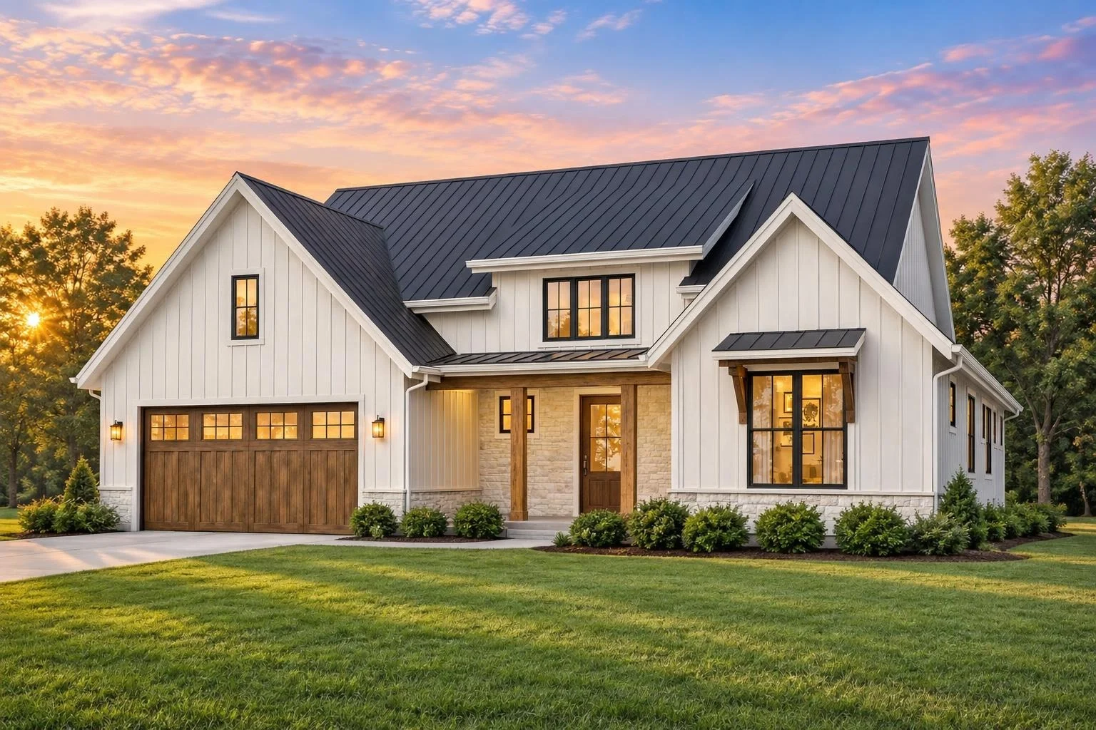 23-1123 HOUSE PLAN – Modern Farmhouse Home Plan – 3-Bed, 2-Bath, 1,878 SF - Warm Natural, AI-generated exterior concept