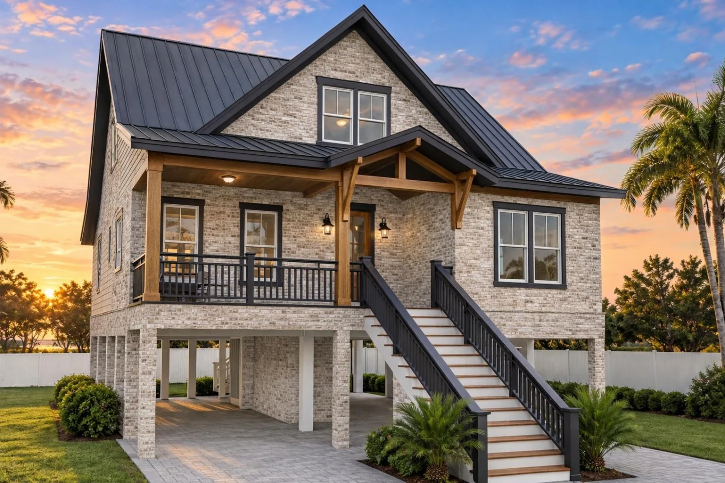 23-1021 HOUSE PLAN – Coastal Home Plan – 3-Bed, 2.5-Bath, 2,385 SF - Modern Brick, AI-generated exterior concept