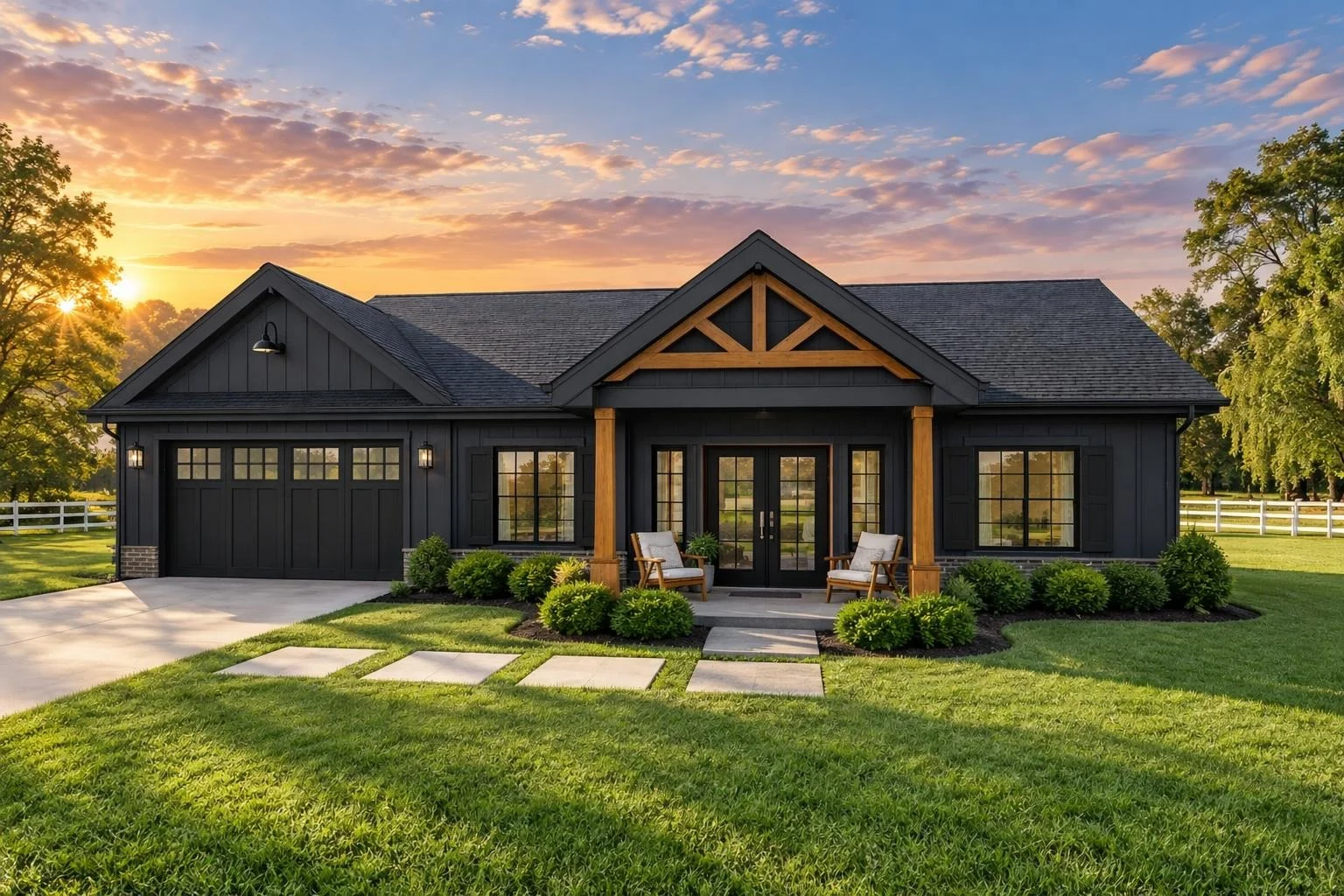 23-1943 HOUSE PLAN – Modern Farmhouse ADU Home Plan – 2-Bed, 2-Bath, 928 SF - Modern Dark, AI-generated exterior concept