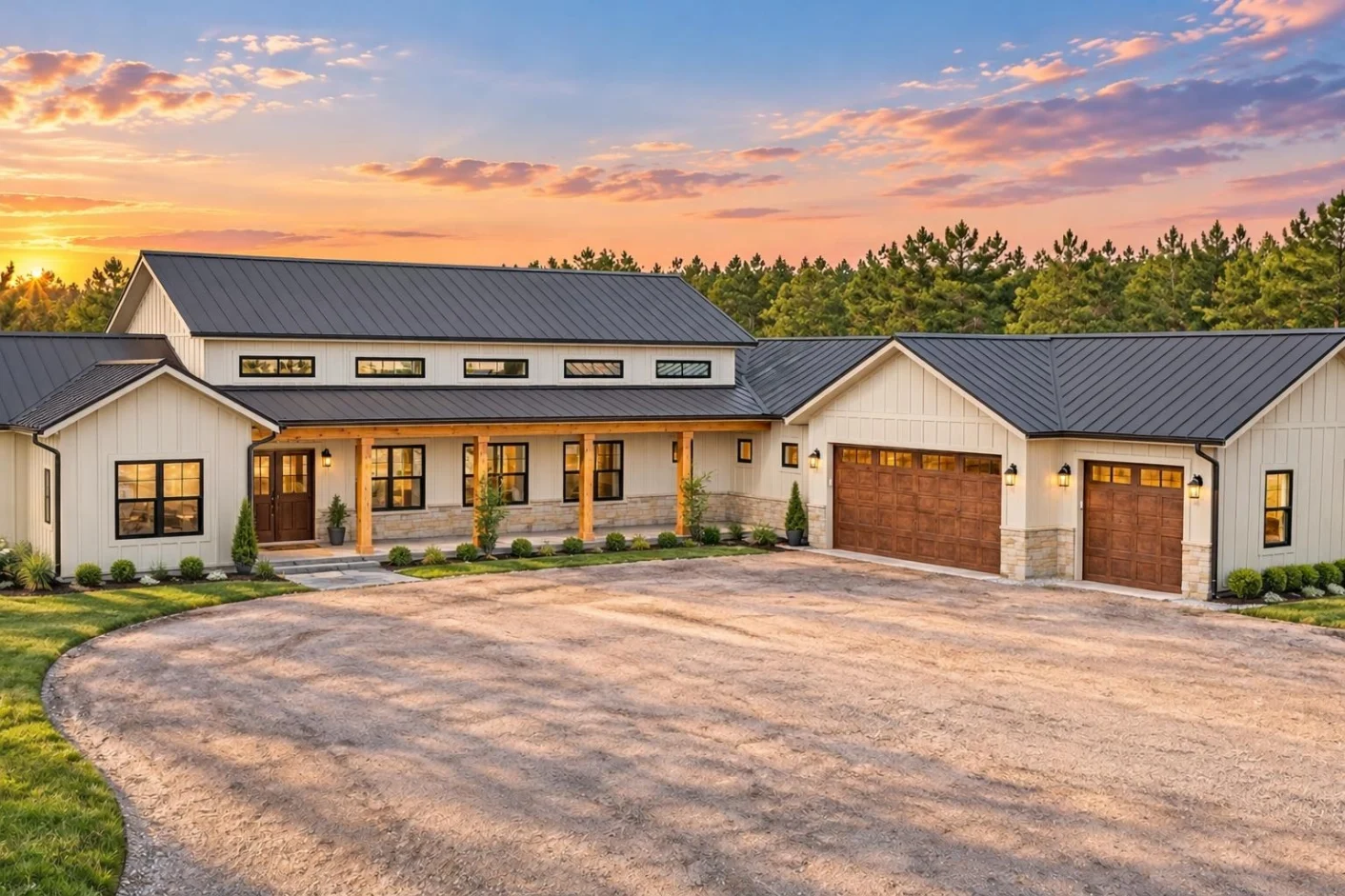 24-1518 HOUSE PLAN – Barndominium Home Plan – 3-Bed, 2.5-Bath, 2,400 SF - Warm Natural, AI-generated exterior concept
