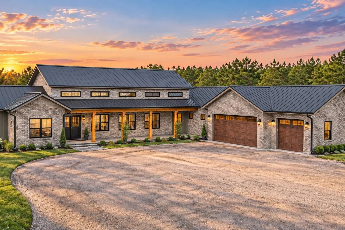 24-1518 HOUSE PLAN – Barndominium Home Plan – 3-Bed, 2.5-Bath, 2,400 SF - Modern Brick, AI-generated exterior concept