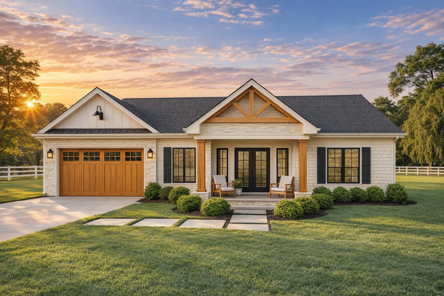 23-1943 HOUSE PLAN – Modern Farmhouse ADU Home Plan – 2-Bed, 2-Bath, 928 SF - Warm Natural, AI-generated exterior concept