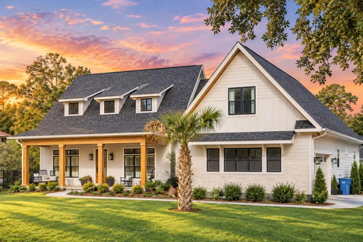 23-1943 HOUSE PLAN – Modern Farmhouse Home Plan – 3-Bed, 2-Bath, 2,332 SF - Warm Natural, AI-generated exterior concept