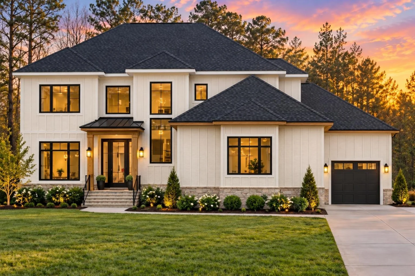 24-1699 HOUSE PLAN – Contemporary Home Plan – 4-Bed, 5-Bath, 4,176 SF - Warm Natural, AI-generated exterior concept