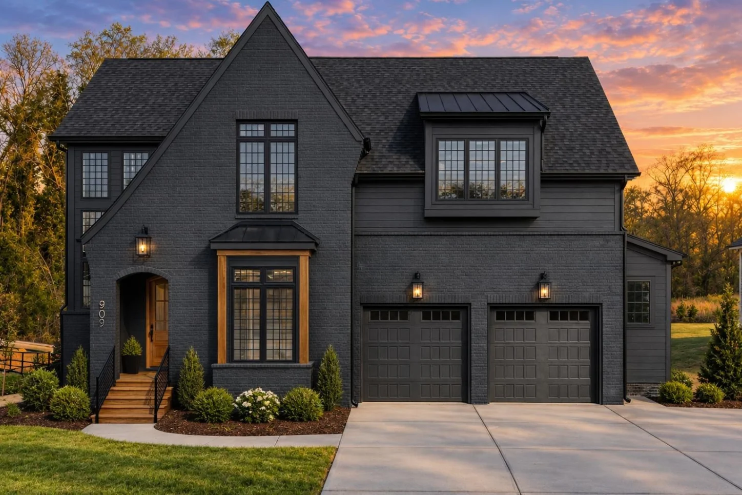 24-1425 HOUSE PLAN – Modern Tudor Home Plan – 5-Bed, 4.5-Bath, 3,279 SF - Modern Dark, AI-generated exterior concept