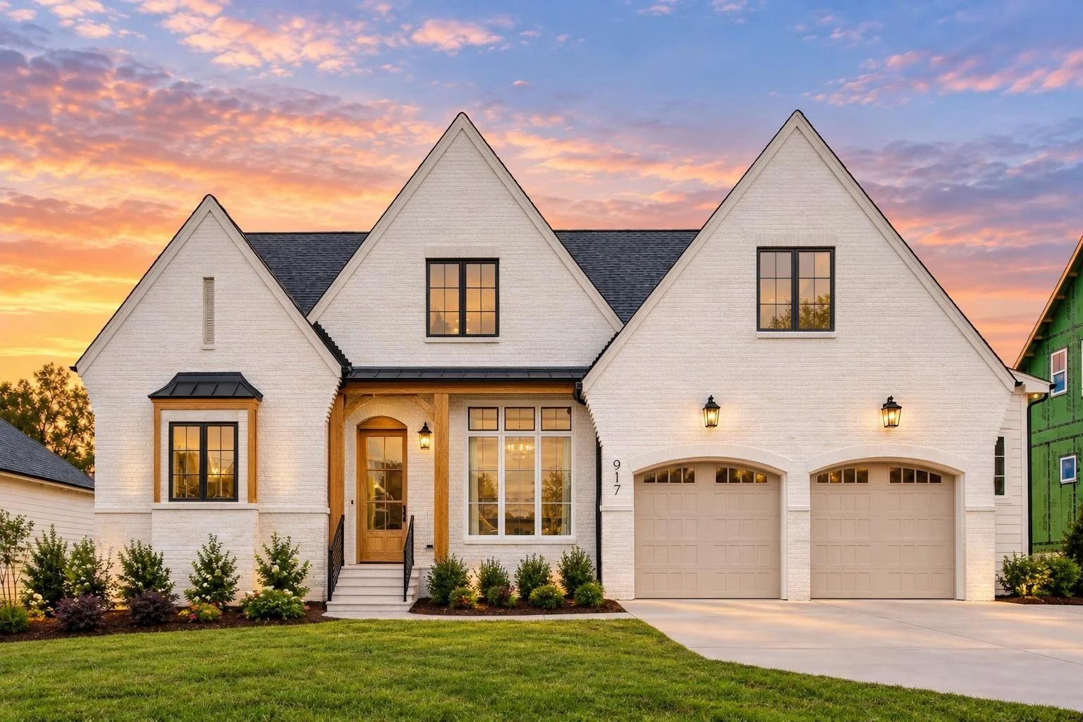 24-1438 HOUSE PLAN – Contemporary Tudor Home Plan – 4-Bed, 3.5-Bath, 3,118 SF - Warm Natural, AI-generated exterior concept