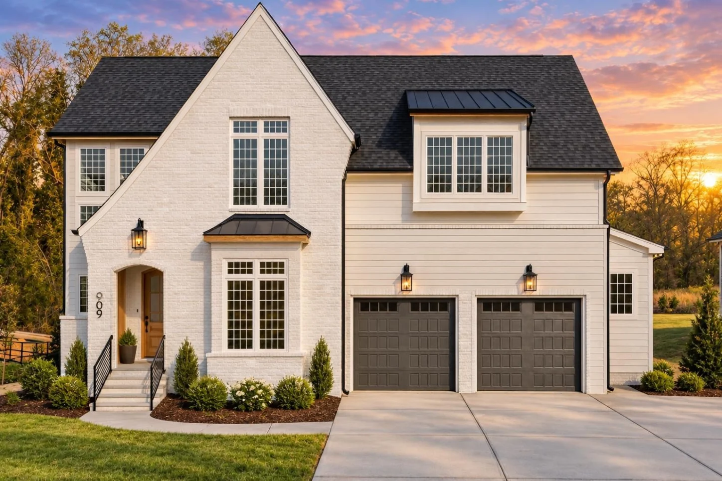 24-1425 HOUSE PLAN – Modern Tudor Home Plan – 5-Bed, 4.5-Bath, 3,279 SF - Warm Natural, AI-generated exterior concept