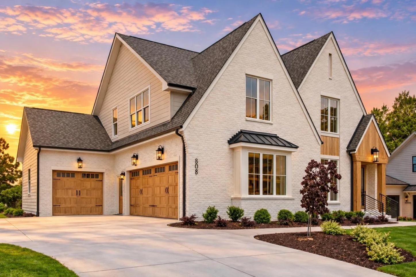 24-1876 HOUSE PLAN – Modern Tudor Home Plan – 5-Bed, 4.5-Bath, 3,290 SF - Warm Natural, AI-generated exterior concept