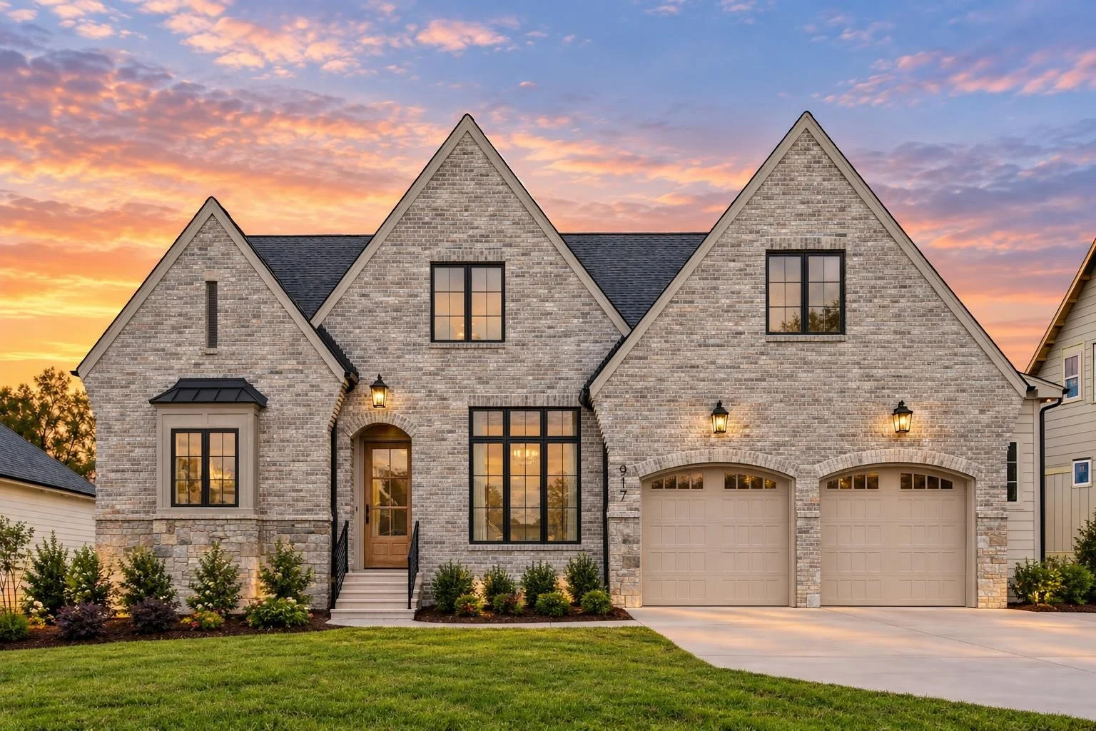 24-1438 HOUSE PLAN – Contemporary Tudor Home Plan – 4-Bed, 3.5-Bath, 3,118 SF - Modern Brick, AI-generated exterior concept