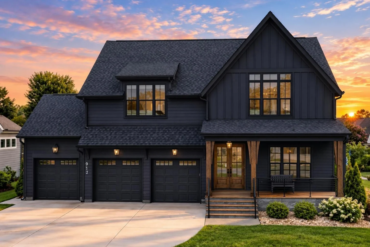 24-1298 HOUSE PLAN – Modern Farmhouse Home Plan – 4-Bed, 4.5-Bath, 3,335 SF - Modern Dark, AI-generated exterior concept