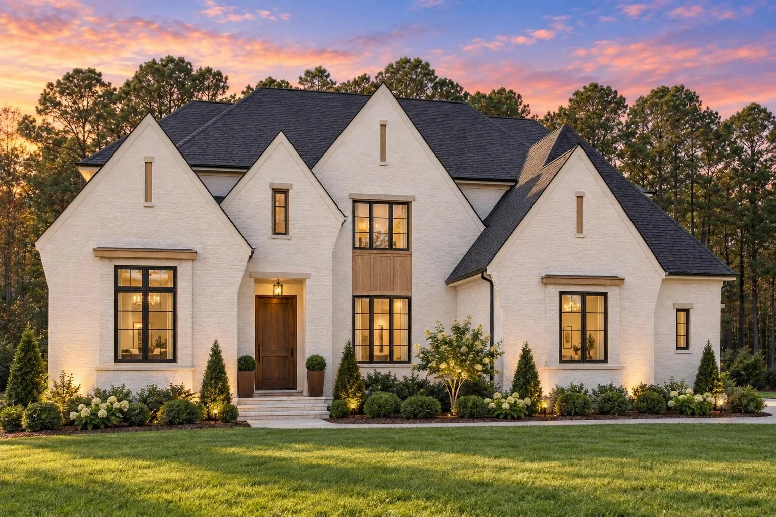 24-1376 HOUSE PLAN – Contemporary Tudor Home Plan – 6-Bed, 5-Bath, 7,103 SF - Warm Natural, AI-generated exterior concept