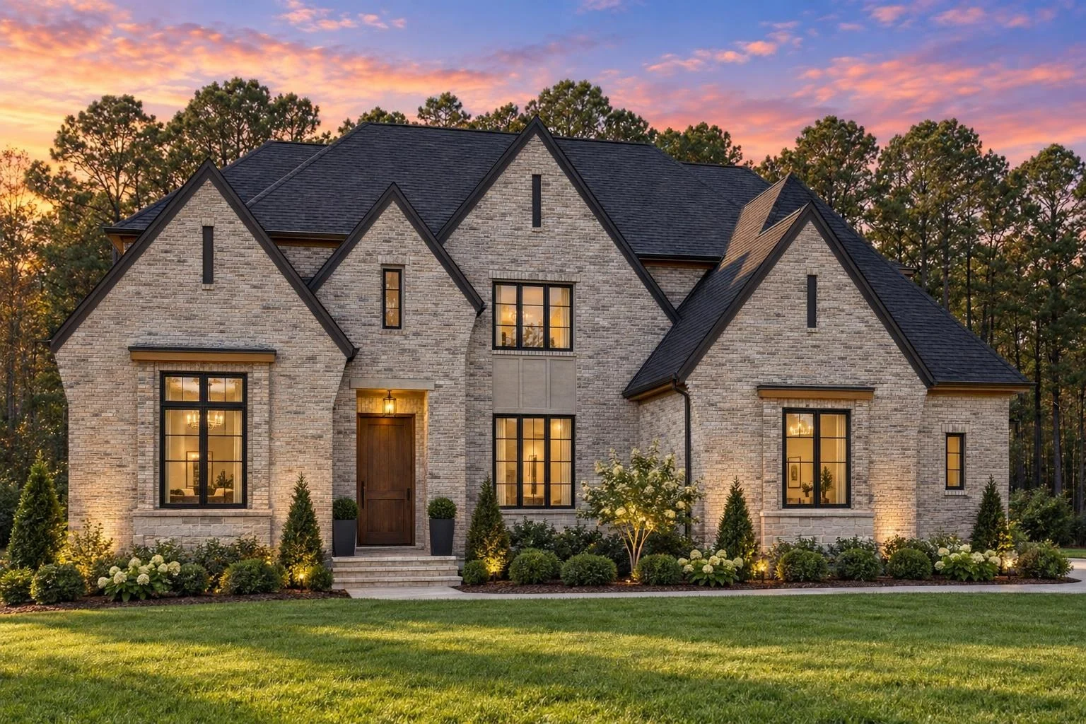 24-1376 HOUSE PLAN – Contemporary Tudor Home Plan – 6-Bed, 5-Bath, 7,103 SF - Modern Brick, AI-generated exterior concept