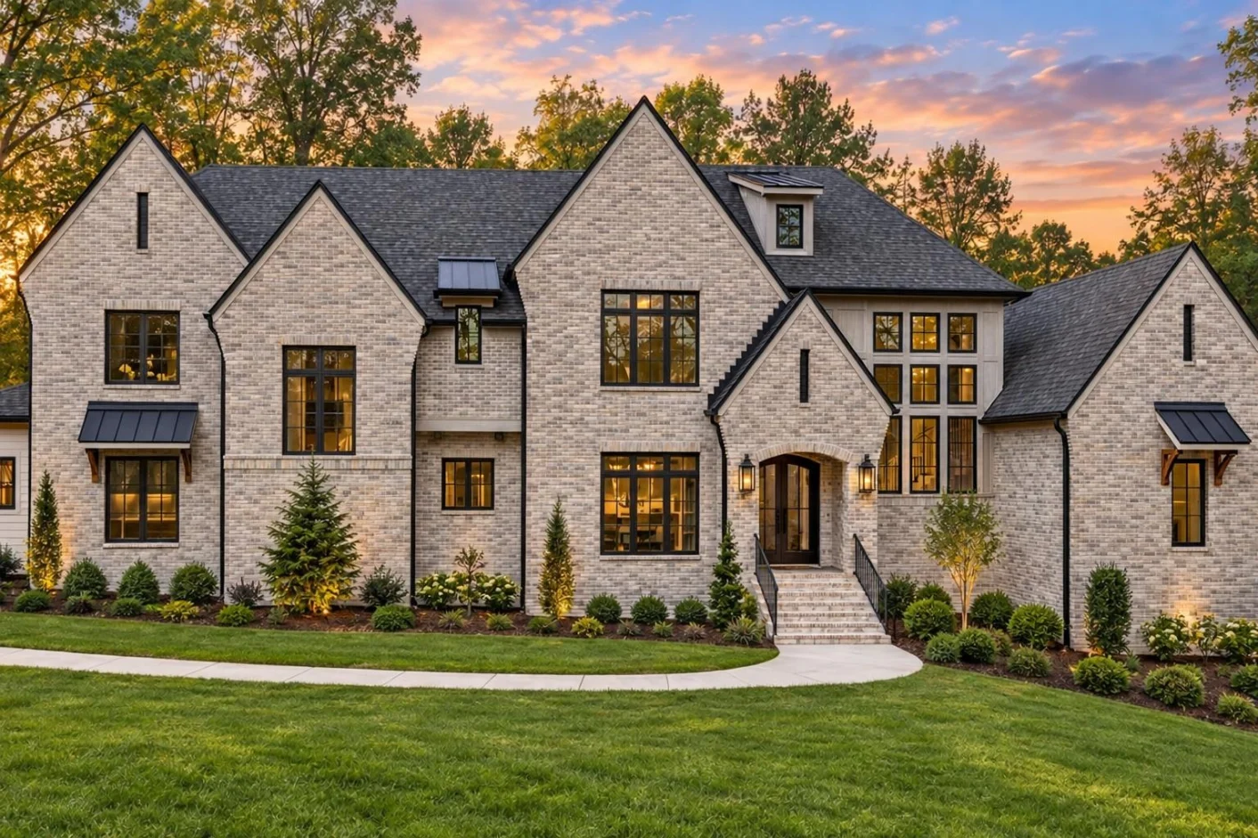 24-1184 HOUSE PLAN – Modern Tudor Home Plan – 5-Bed, 5-Bath, 5,266 SF - Modern Brick, AI-generated exterior concept