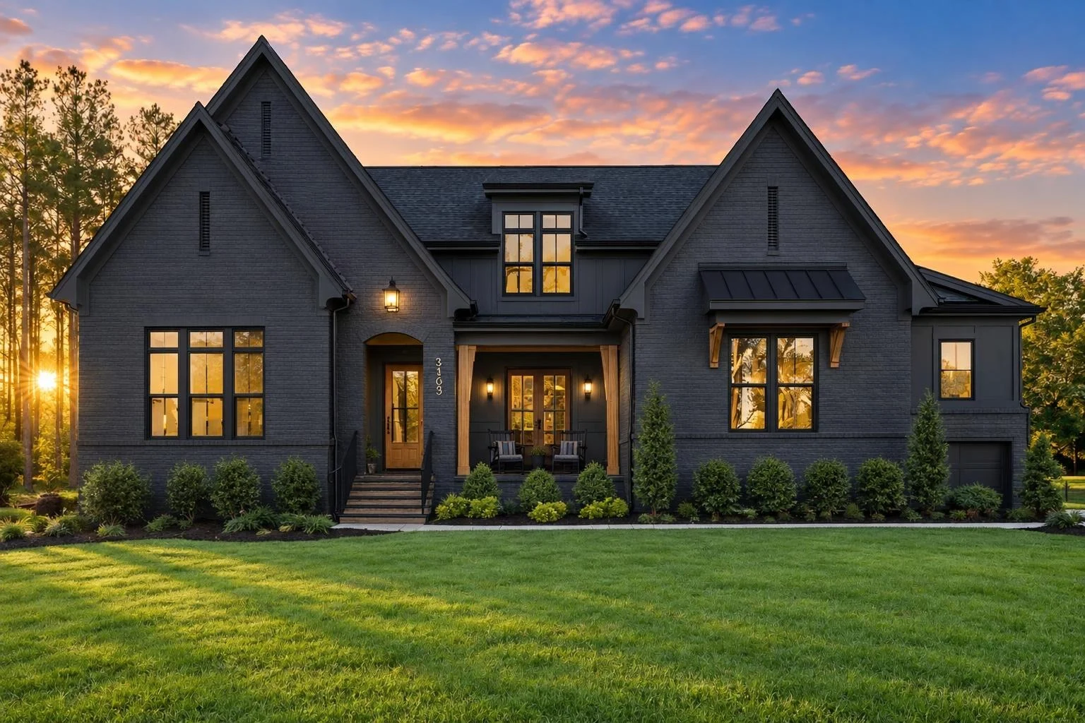 24-1126 HOUSE PLAN – Modern Tudor Home Plan – 4-Bed, 4.5-Bath, 4,145 SF - Modern Dark, AI-generated exterior concept