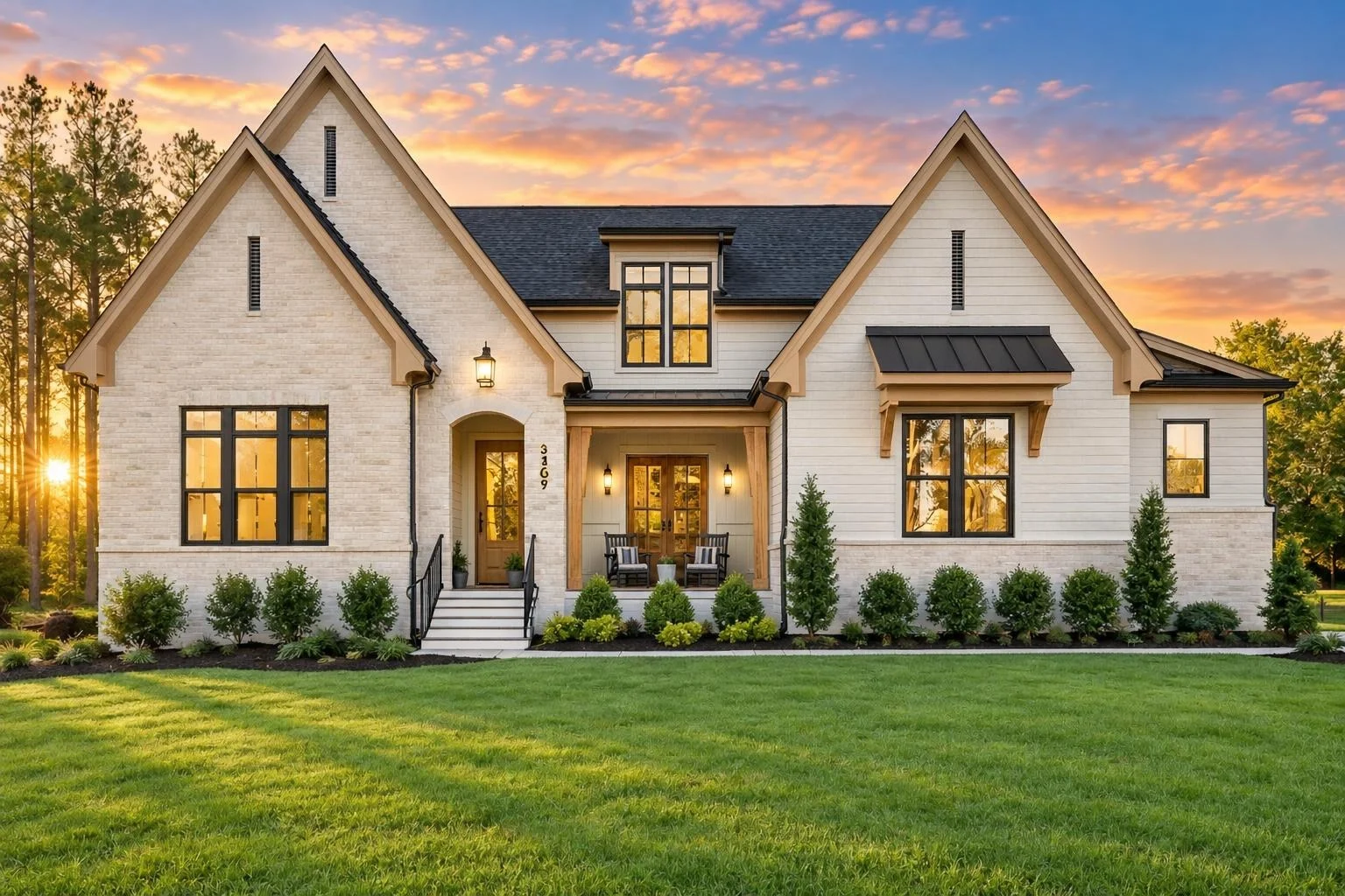 24-1126 HOUSE PLAN – Modern Tudor Home Plan – 4-Bed, 4.5-Bath, 4,145 SF - Warm Natural, AI-generated exterior concept