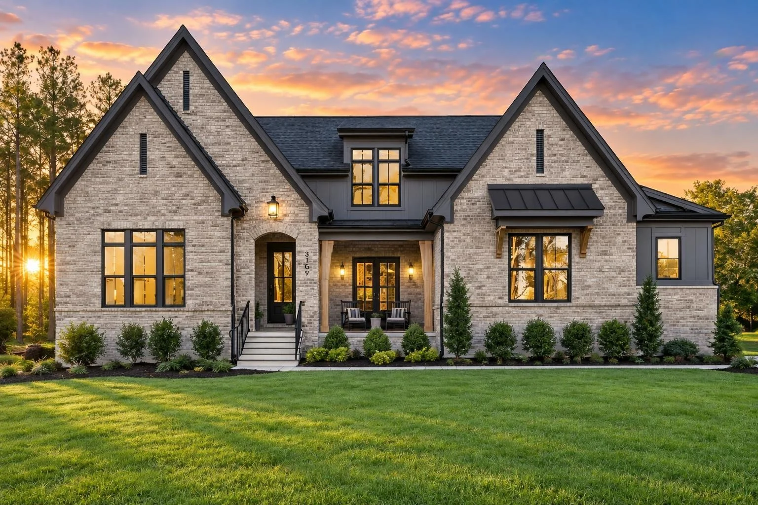 24-1126 HOUSE PLAN – Modern Tudor Home Plan – 4-Bed, 4.5-Bath, 4,145 SF - Modern Brick, AI-generated exterior concept