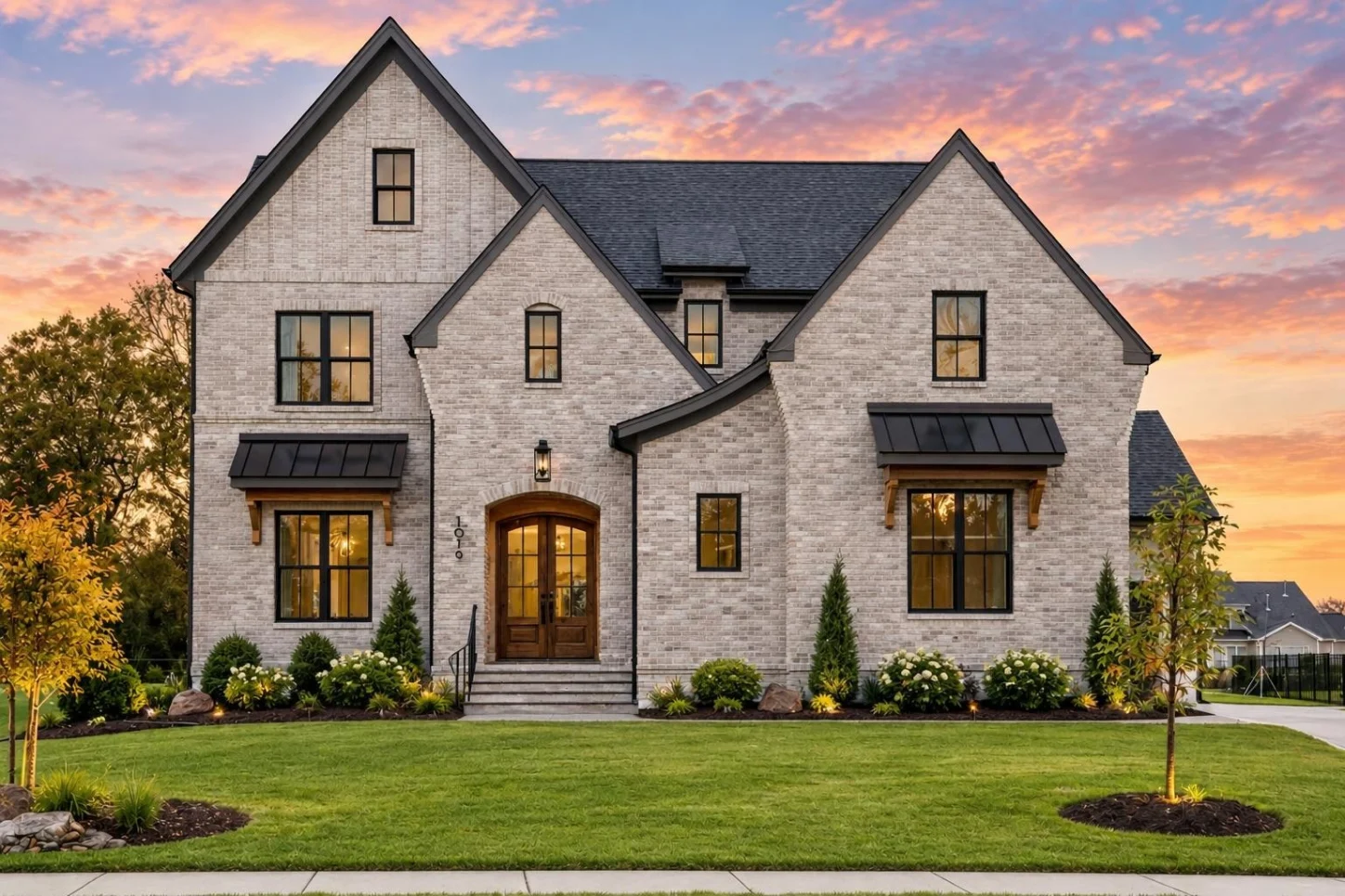 24-1253 HOUSE PLAN – Modern European Farmhouse Home Plan – 4-Bed, 4.5-Bath, 3,549 SF - Modern Brick, AI-generated exterior concept