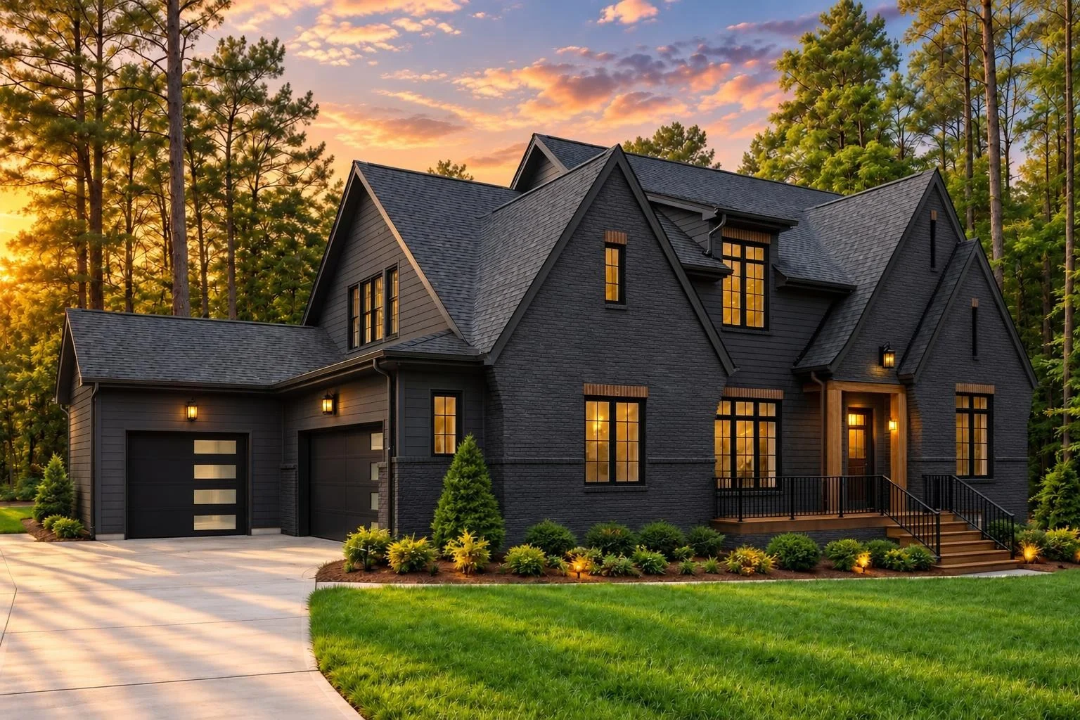 23-1240 HOUSE PLAN – Modern Tudor Home Plan – 5-Bed, 5-Bath, 4,334 SF - Modern Dark, AI-generated exterior concept