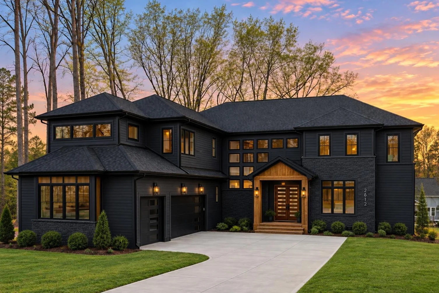 23-1897 HOUSE PLAN – Modern Contemporary Home Plan – 5-Bed, 5-Bath, 4,557 SF - Modern Dark, AI-generated exterior concept