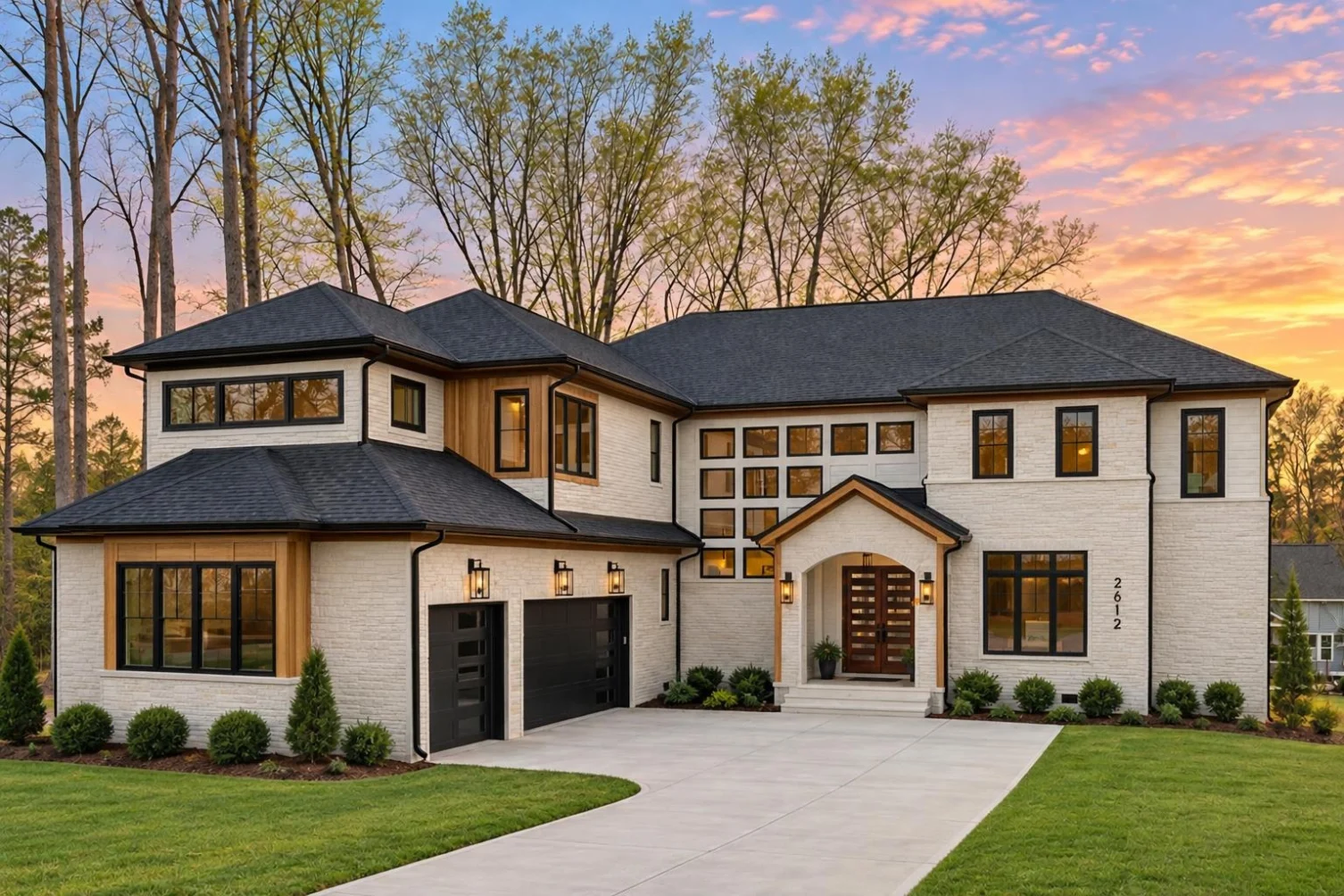 23-1897 HOUSE PLAN – Modern Contemporary Home Plan – 5-Bed, 5-Bath, 4,557 SF - Warm Natural, AI-generated exterior concept