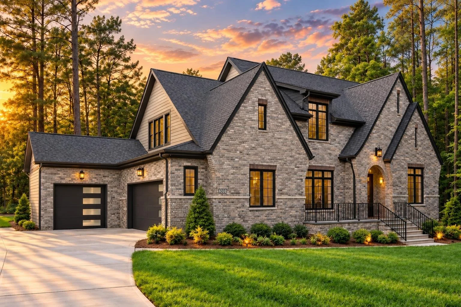 23-1240 HOUSE PLAN – Modern Tudor Home Plan – 5-Bed, 5-Bath, 4,334 SF - Modern Brick, AI-generated exterior concept
