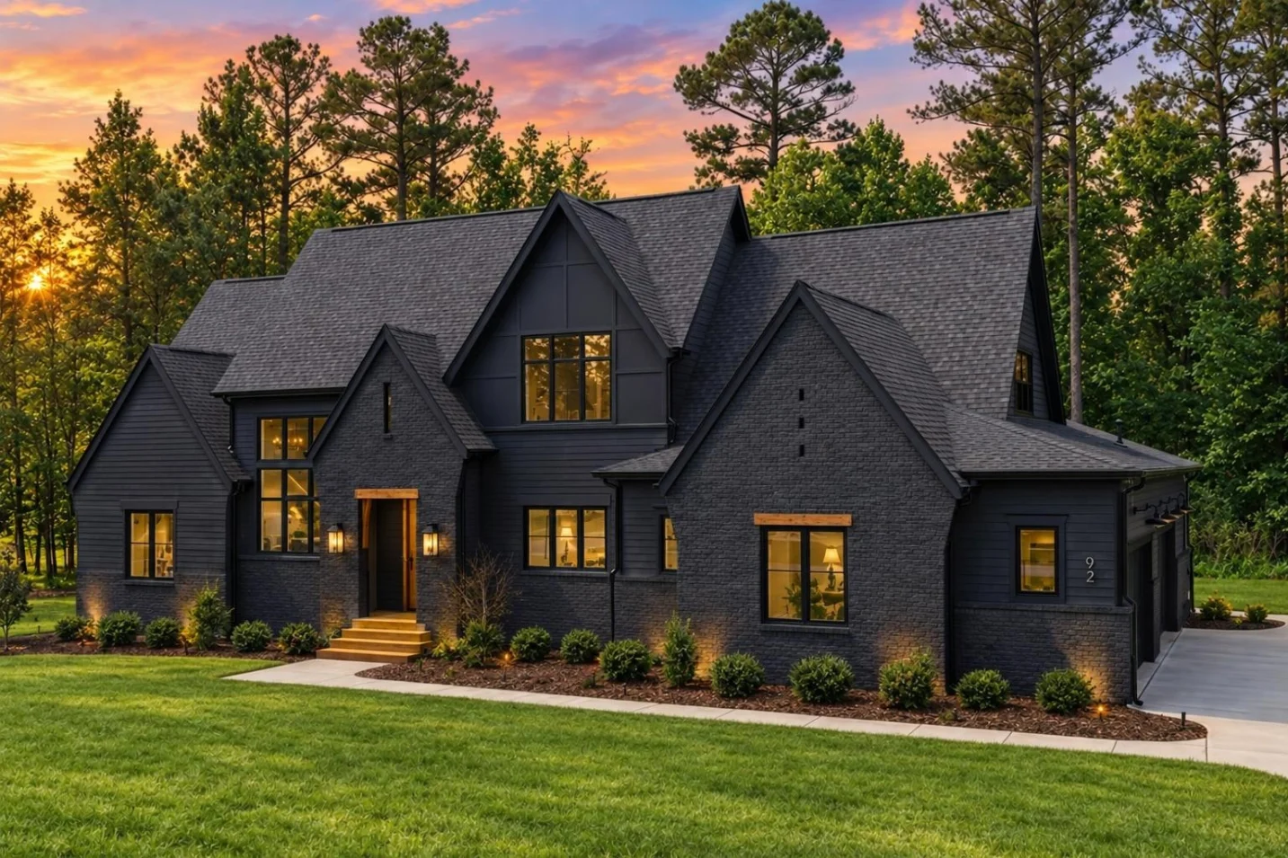 23-1719 HOUSE PLAN – Contemporary Tudor Home Plan – 5-Bed, 5-Bath, 4,688 SF - Modern Dark, AI-generated exterior concept
