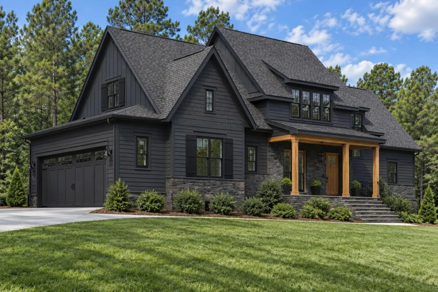 23-1769 HOUSE PLAN – Modern Farmhouse Home Plan – 4-Bed, 3.5-Bath, 3,201 SF - Modern Dark, AI-generated exterior concept