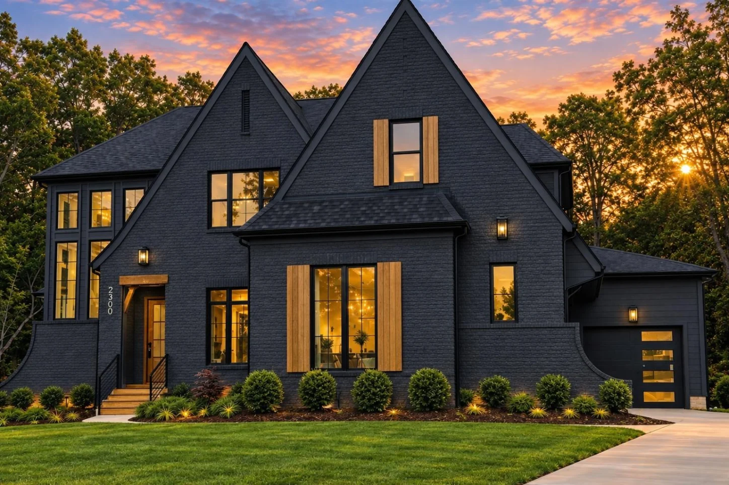 23-1264 HOUSE PLAN – Modern Tudor Home Plan – 5-Bed, 5-Bath, 4,020 SF - Modern Dark, AI-generated exterior concept