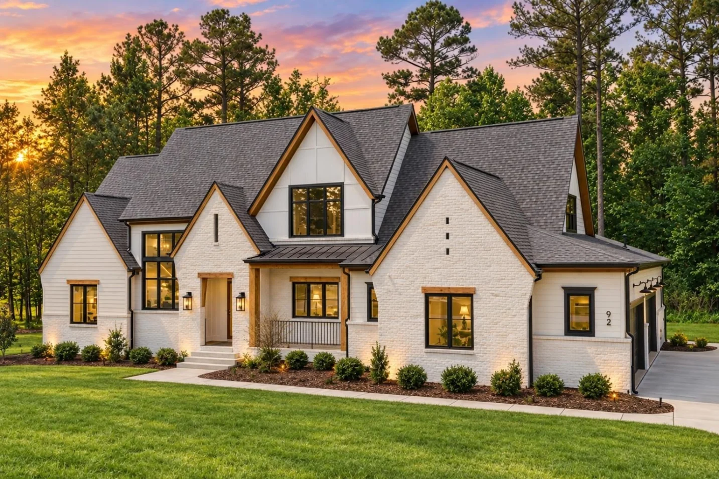 23-1719 HOUSE PLAN – Contemporary Tudor Home Plan – 5-Bed, 5-Bath, 4,688 SF - Warm Natural, AI-generated exterior concept