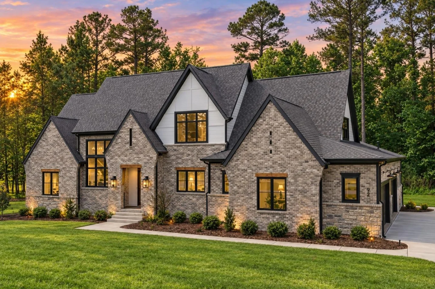 23-1719 HOUSE PLAN – Contemporary Tudor Home Plan – 5-Bed, 5-Bath, 4,688 SF - Modern Brick, AI-generated exterior concept