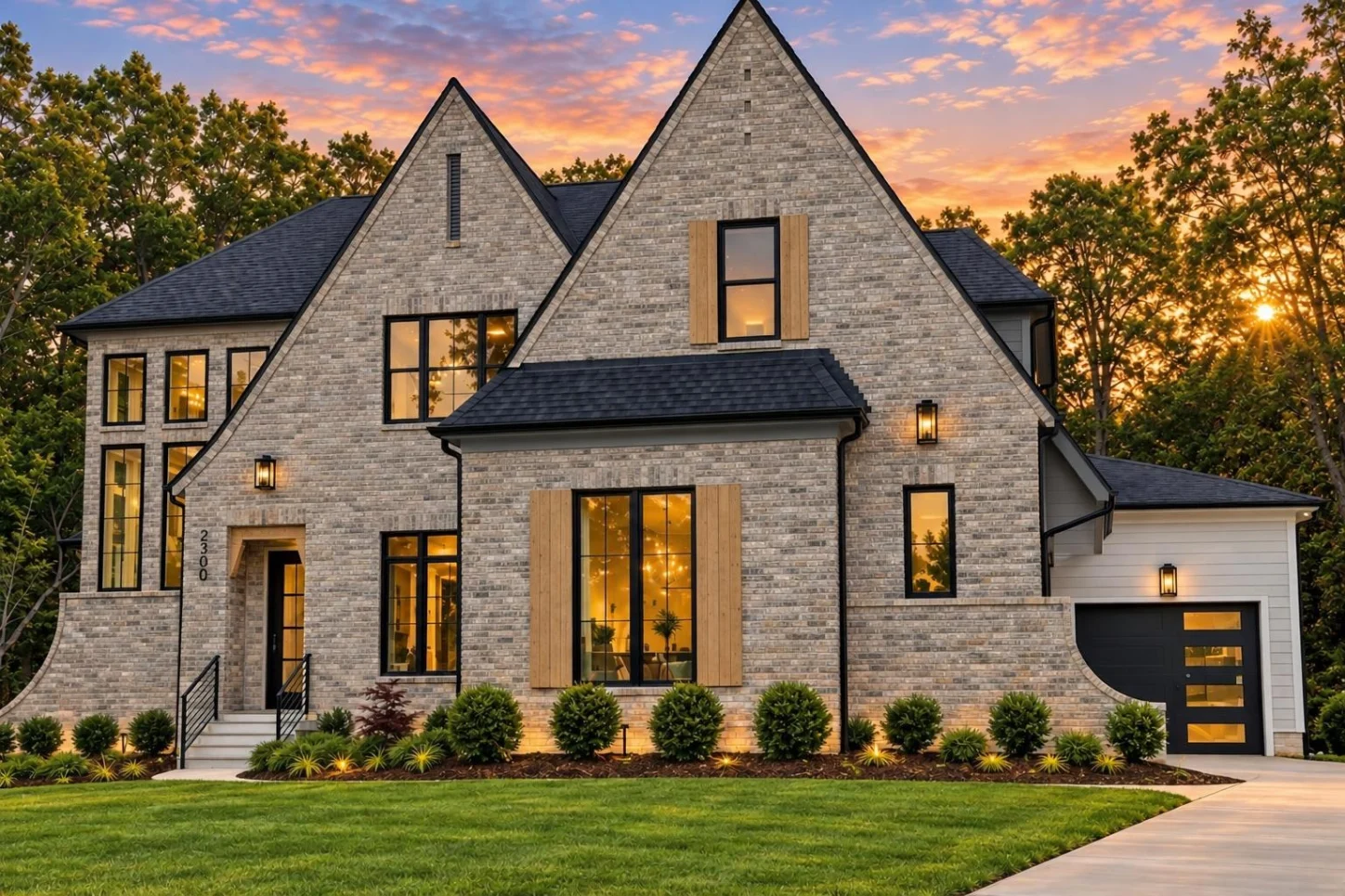 23-1264 HOUSE PLAN – Modern Tudor Home Plan – 5-Bed, 5-Bath, 4,020 SF - Modern Brick, AI-generated exterior concept